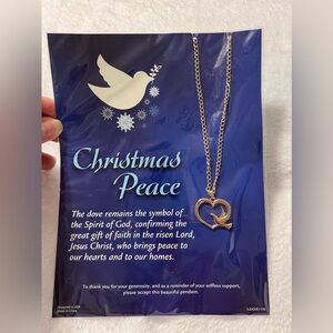 Christmas Peace Heart Dove Spirit of God Pendant Necklace Golden St. Joseph